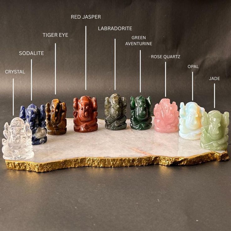 Unlock Beauty & Energy of Crystals crystal ganesh idol sodalith, tigerauge, rosenquarz, mondstein, opal, jade & mehr handgeschnitzte statue für zuhause und spirituelle dekoration