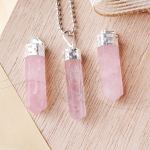 rose quartz crystal pencil pendant