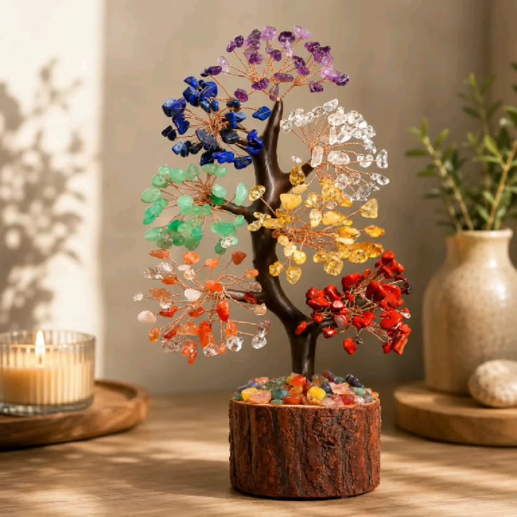 handcrafted seven chakra crystal tree décor